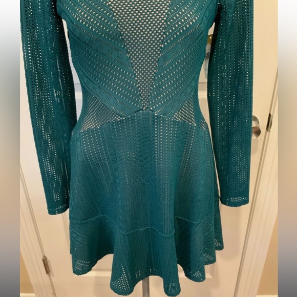 BCBG Max Azria Daina Green Mesh Overlay Long Sleeve Mini Dress, Size S - Picture 4 of 6